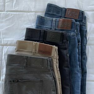 5 pairs of Lee Extreme Motion jeans EUC 34x30 in blue (x2), black, tan, gray